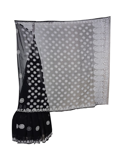 Rohia by Chhangamal Hand Embroidered Black Georgette  Saree With Blouse S9084