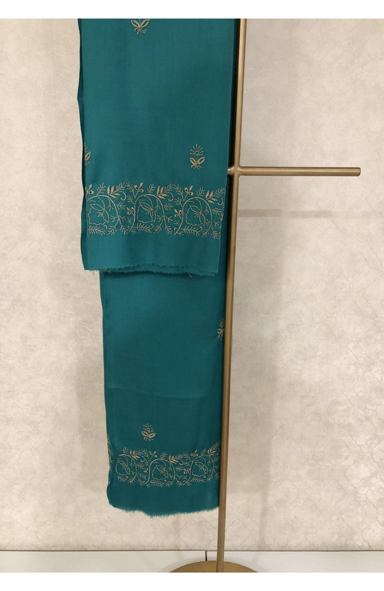 Sea Green Woolen Chikankari Shawl