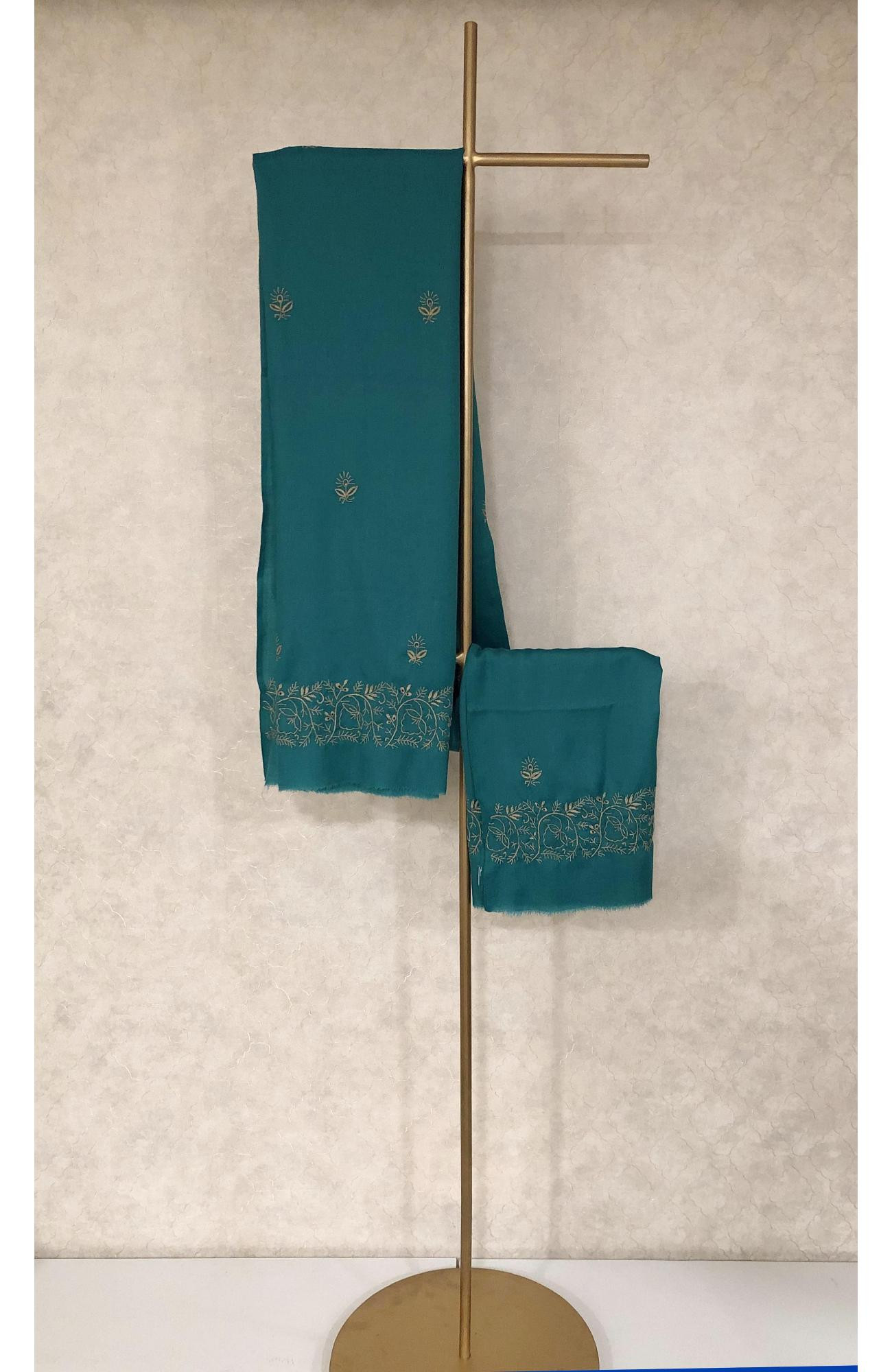 Sea Green Woolen Chikankari Shawl