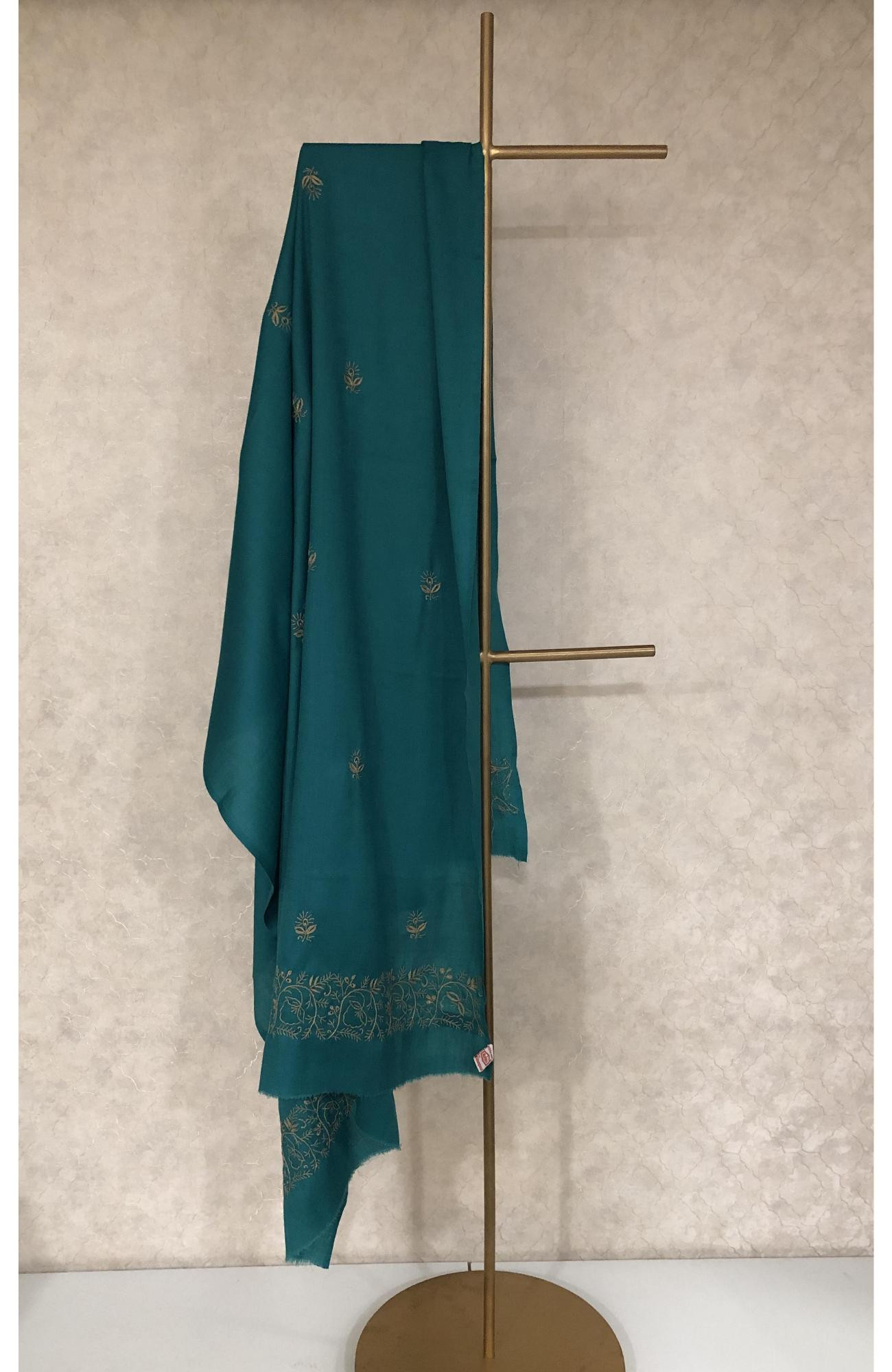 Sea Green Woolen Chikankari Shawl