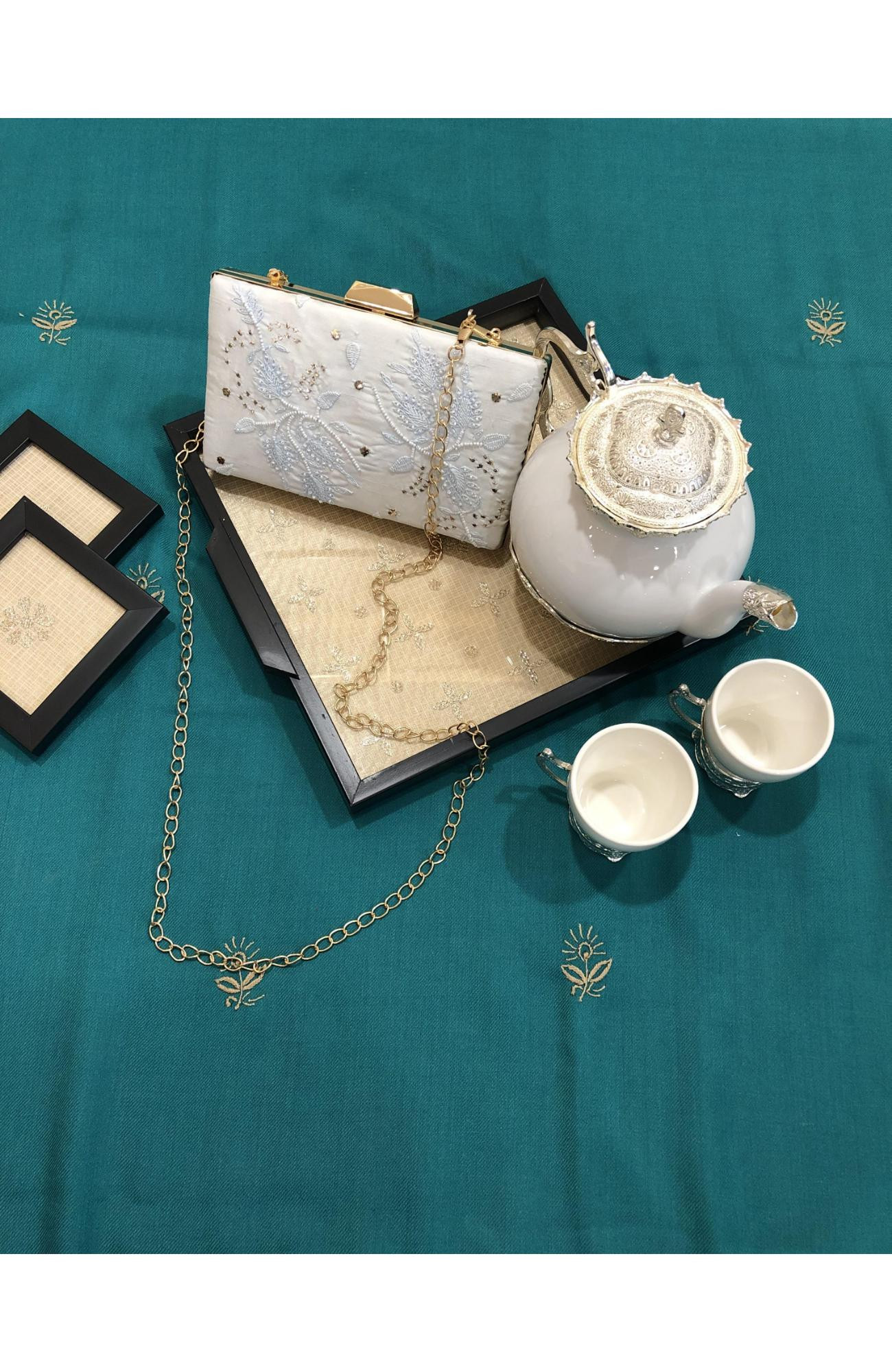 Light Blue Muslin Chikankari Bag