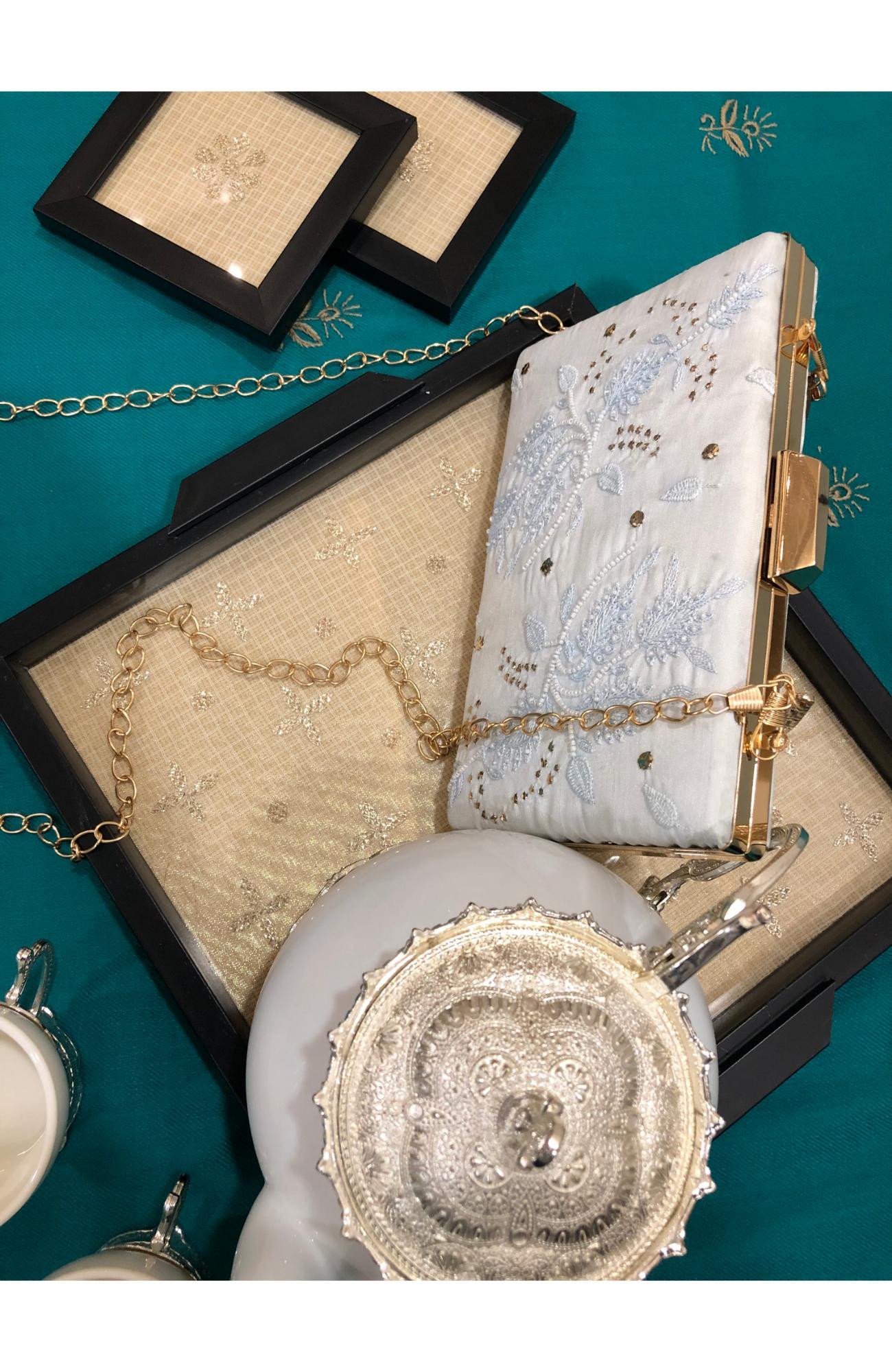 Light Blue Muslin Chikankari Bag
