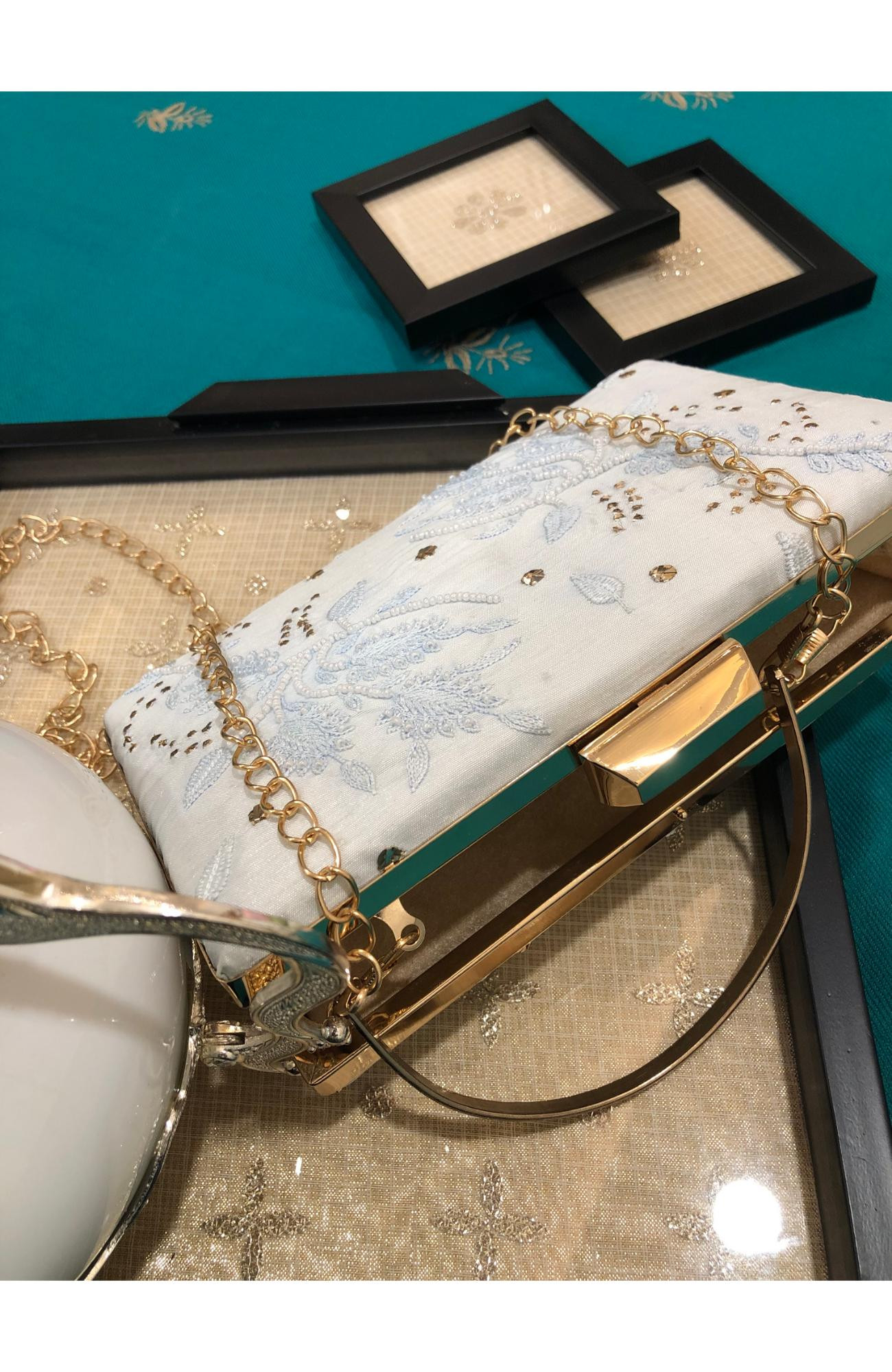 Light Blue Muslin Chikankari Bag