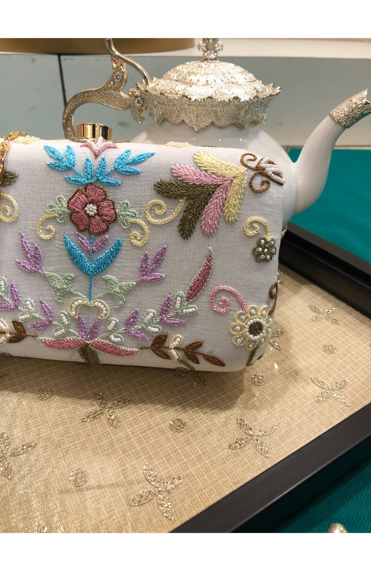 White Georgette Chikankari Bag