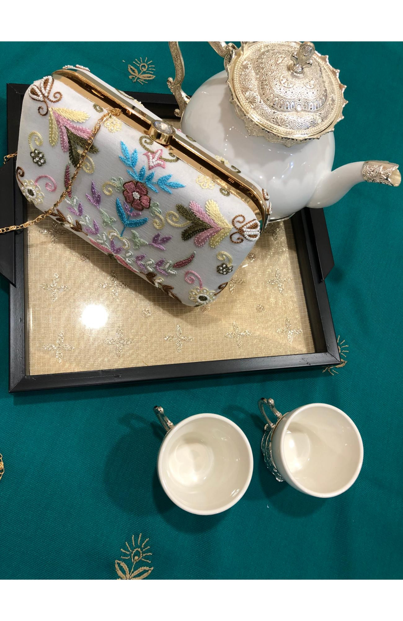 White Georgette Chikankari Bag
