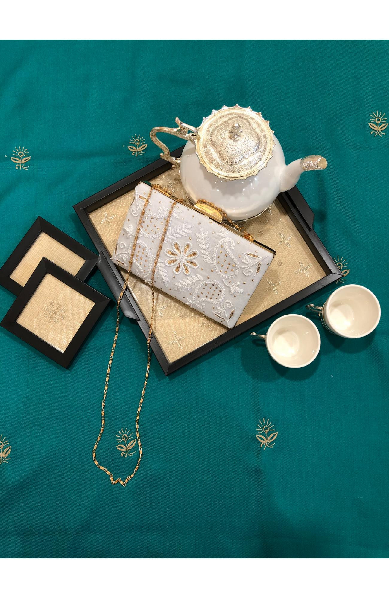 Sky Blue Georgette Chikankari Bag