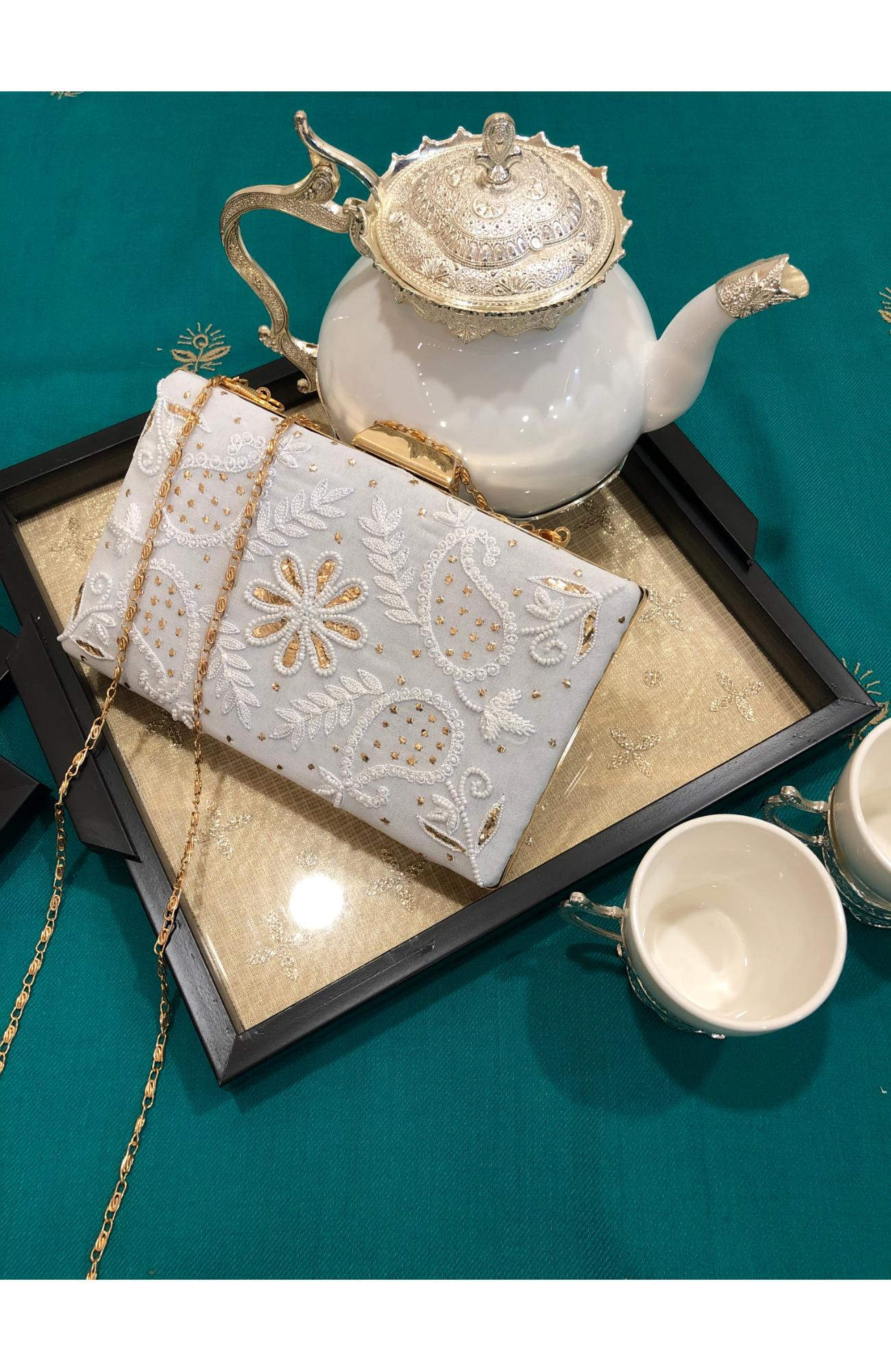 Sky Blue Georgette Chikankari Bag