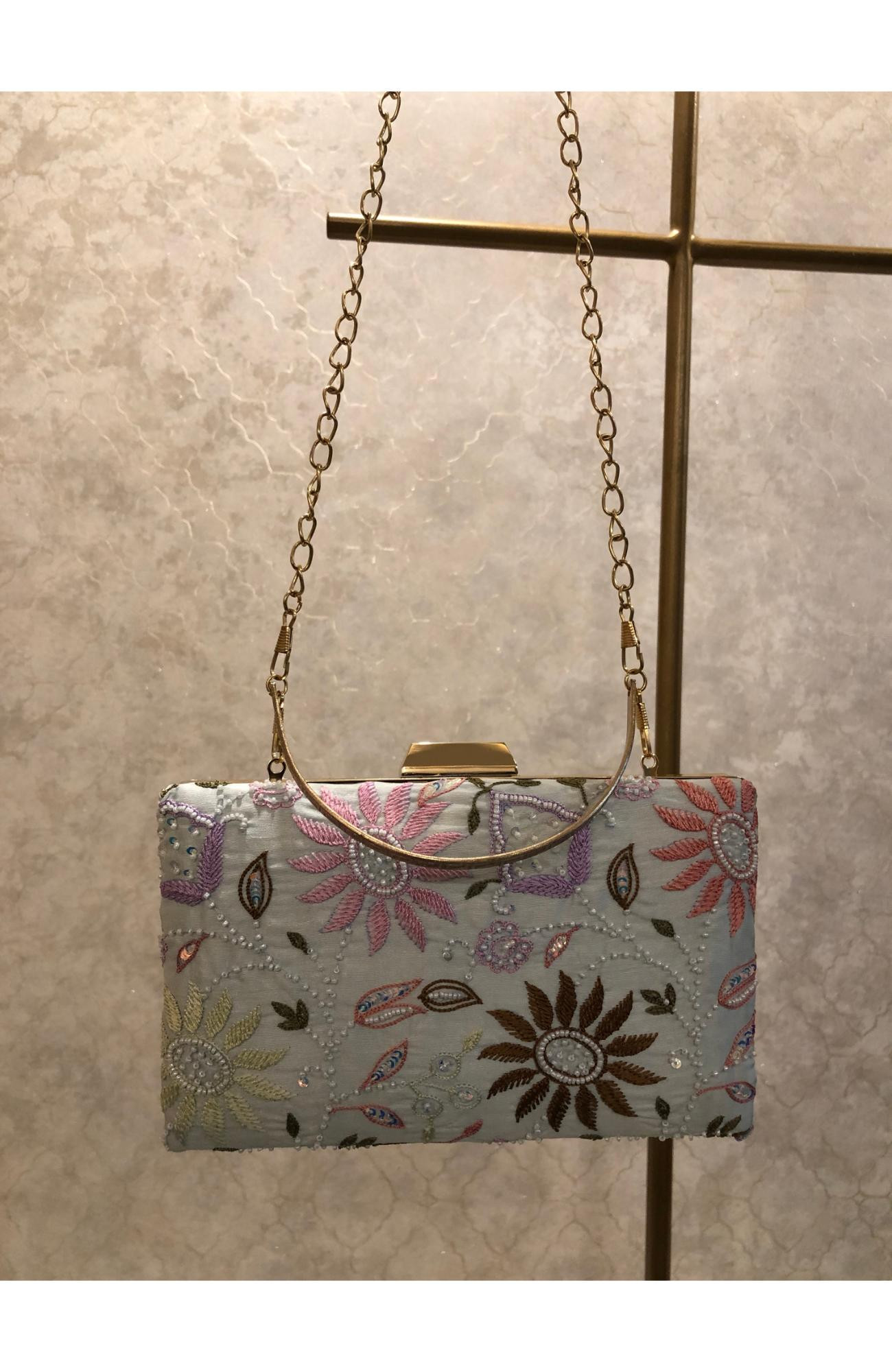 Light Sea Green Chanderi Chikankari Bag