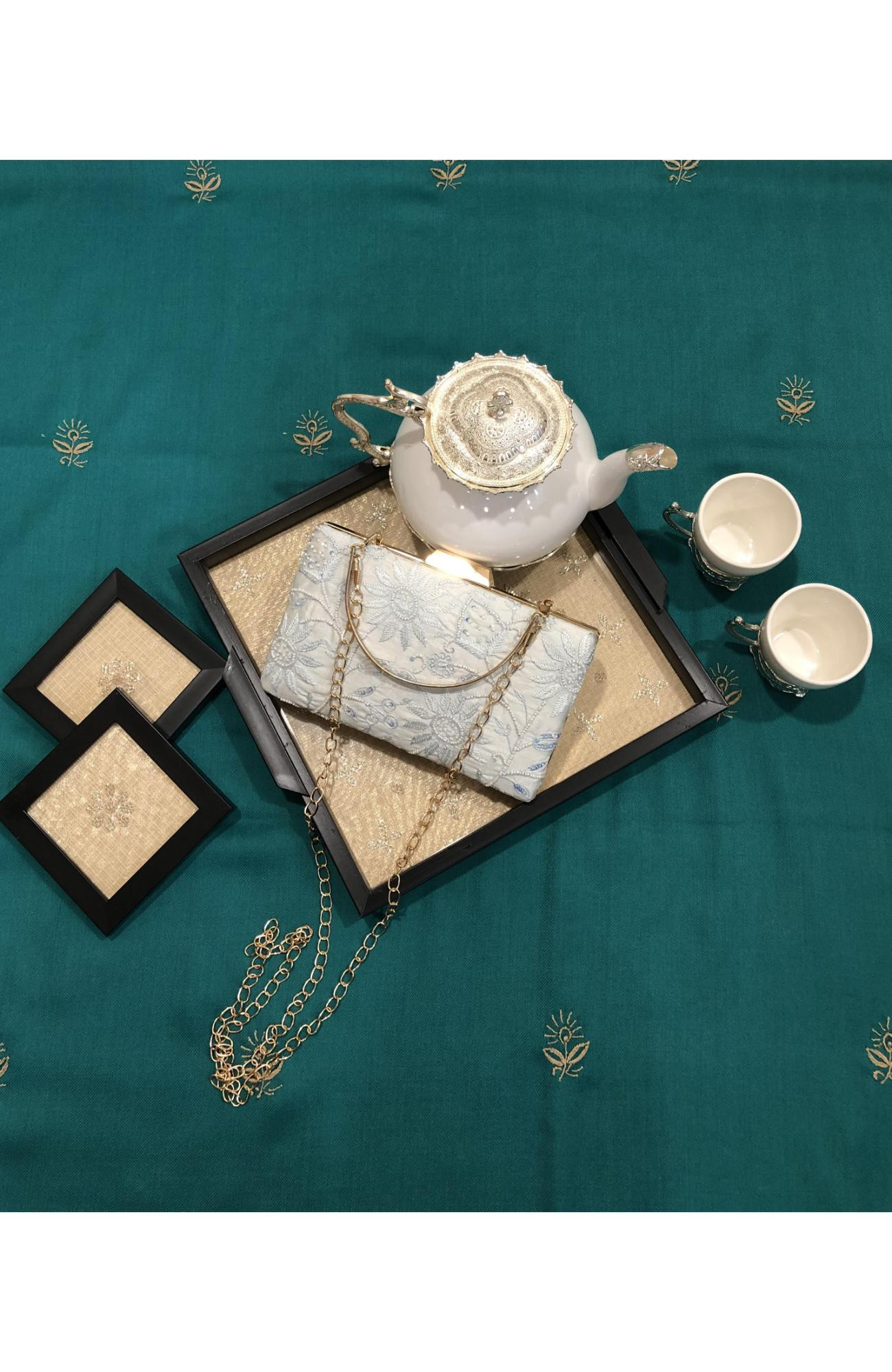Light Blue Chanderi Chikankari Bag