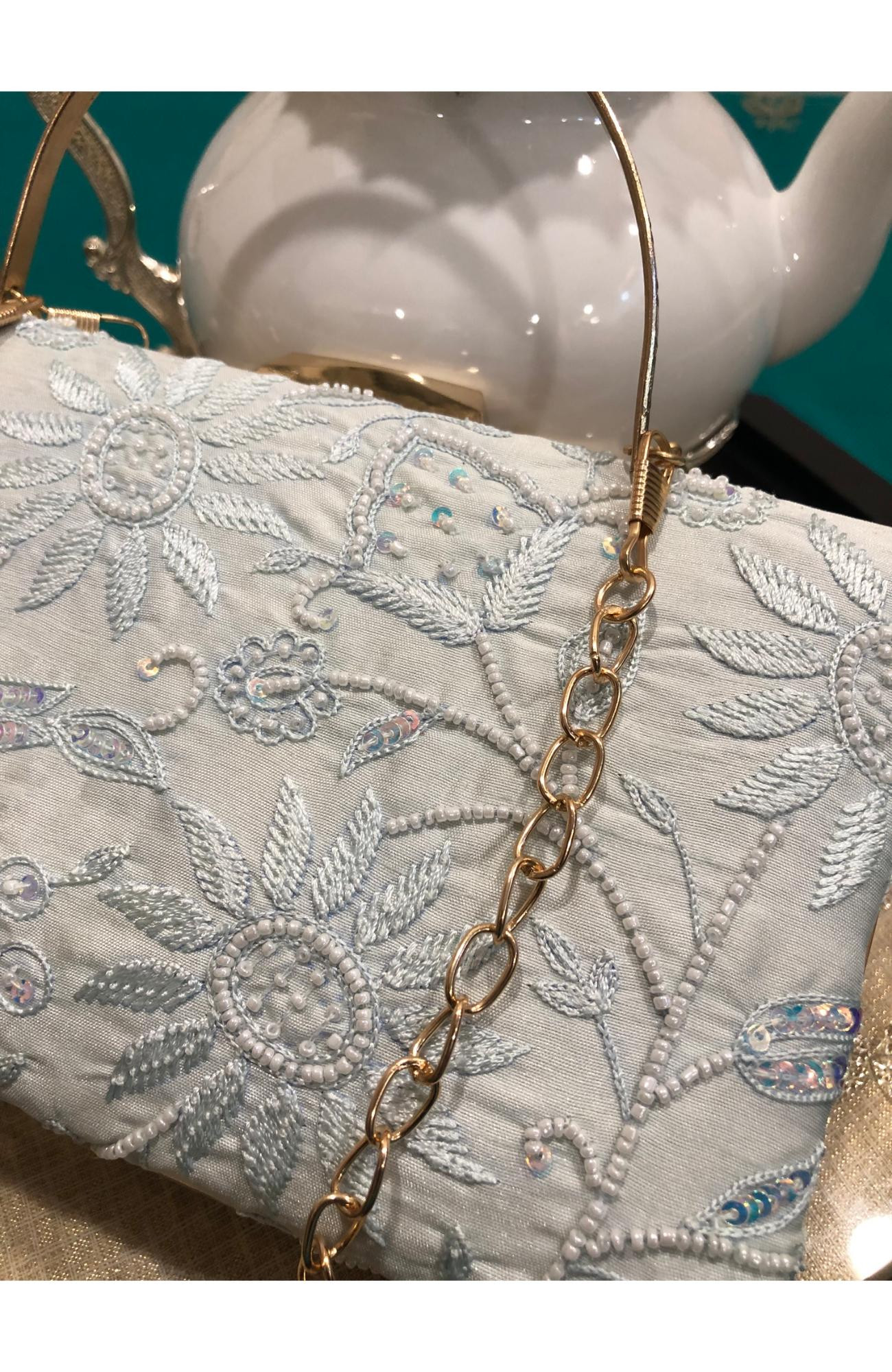 Light Blue Chanderi Chikankari Bag