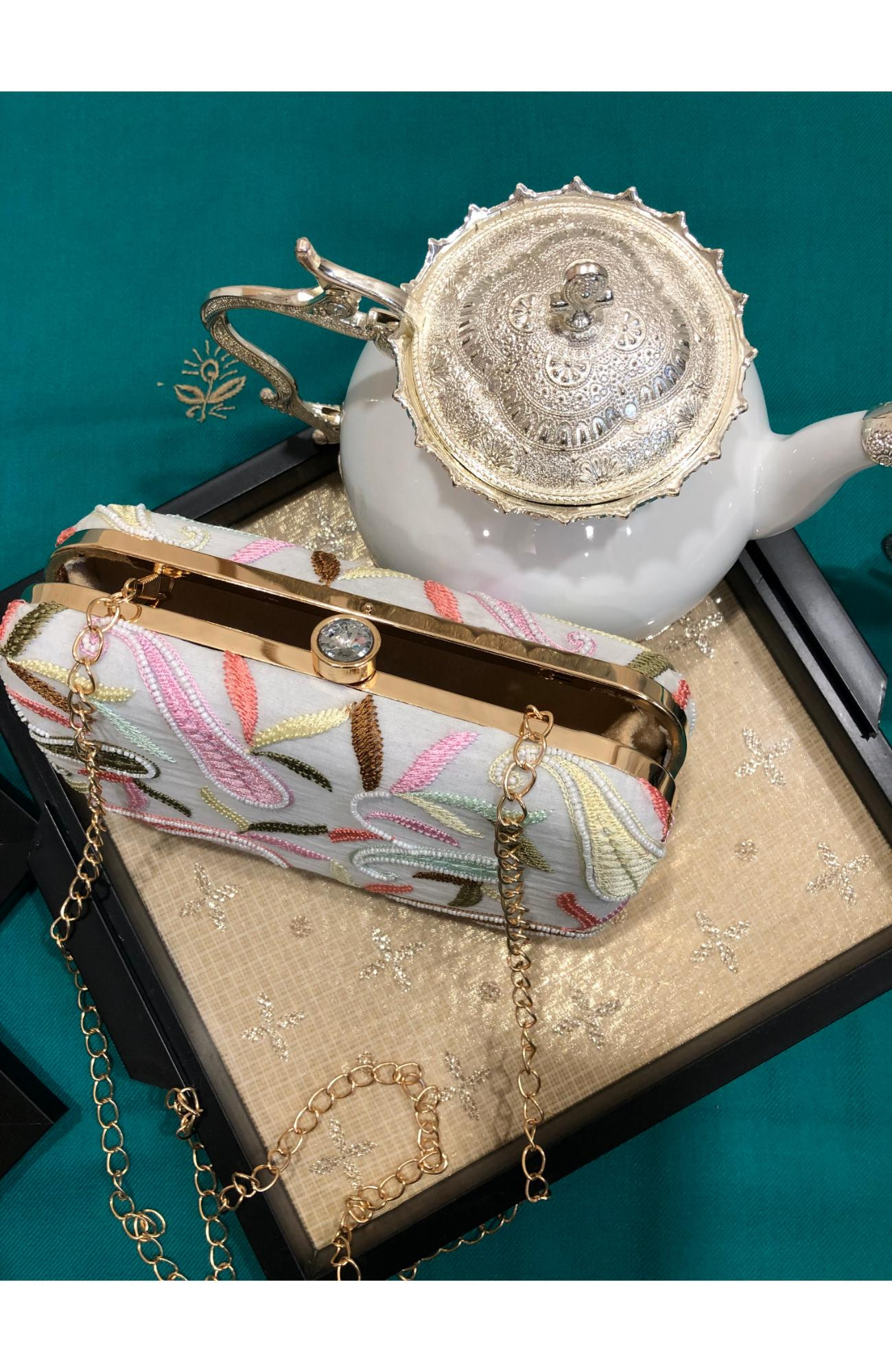 White Chanderi Chikankari Bag