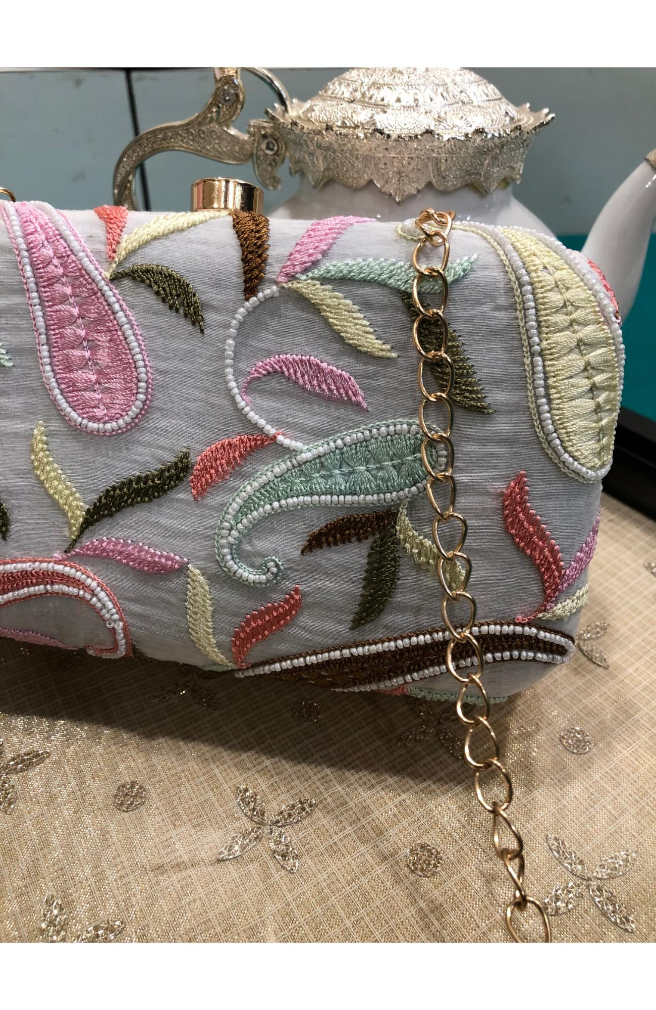 White Chanderi Chikankari Bag