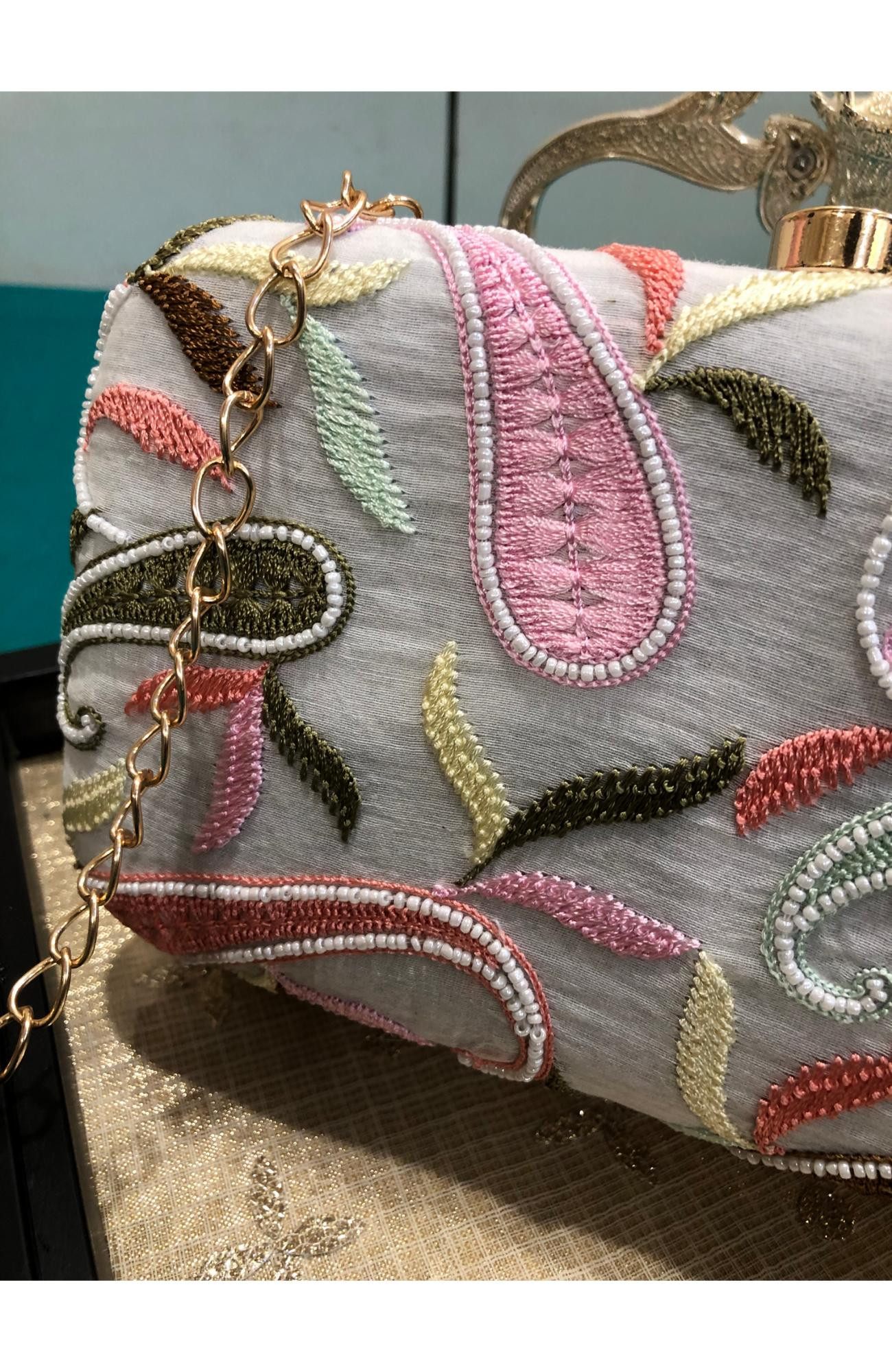 White Chanderi Chikankari Bag