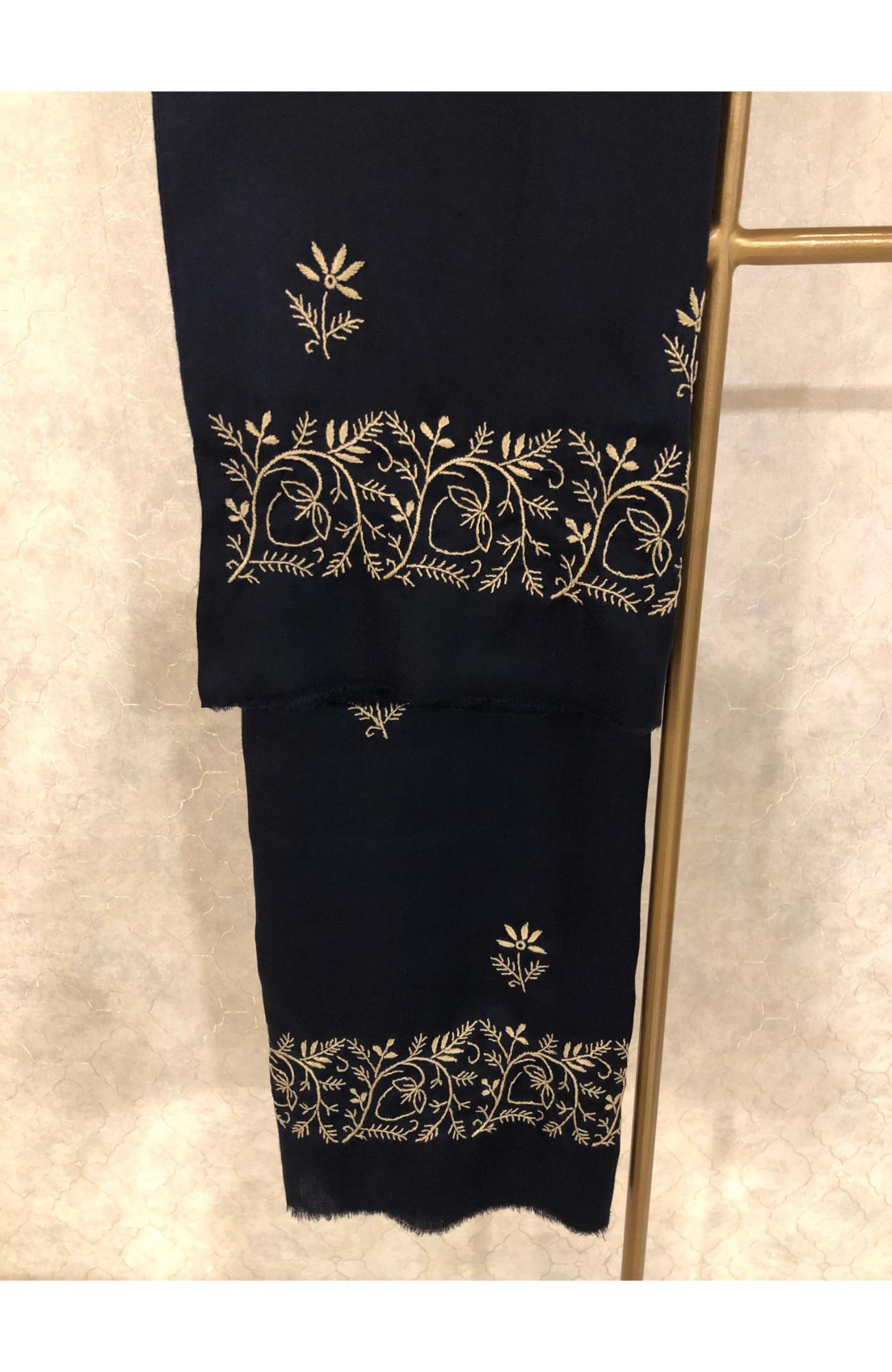 Navy Blue Woolen Chikankari Shawl
