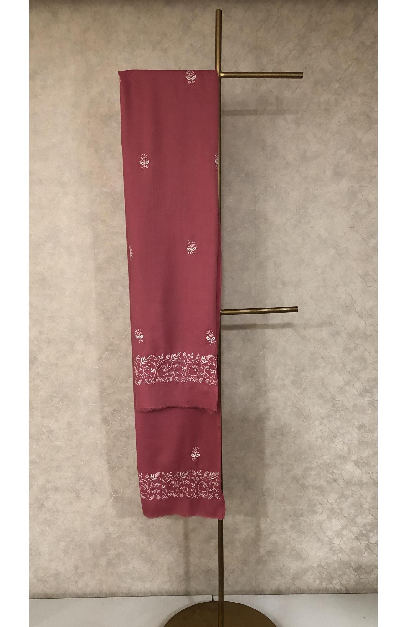 Pink Woolen  Chikankari Shawl