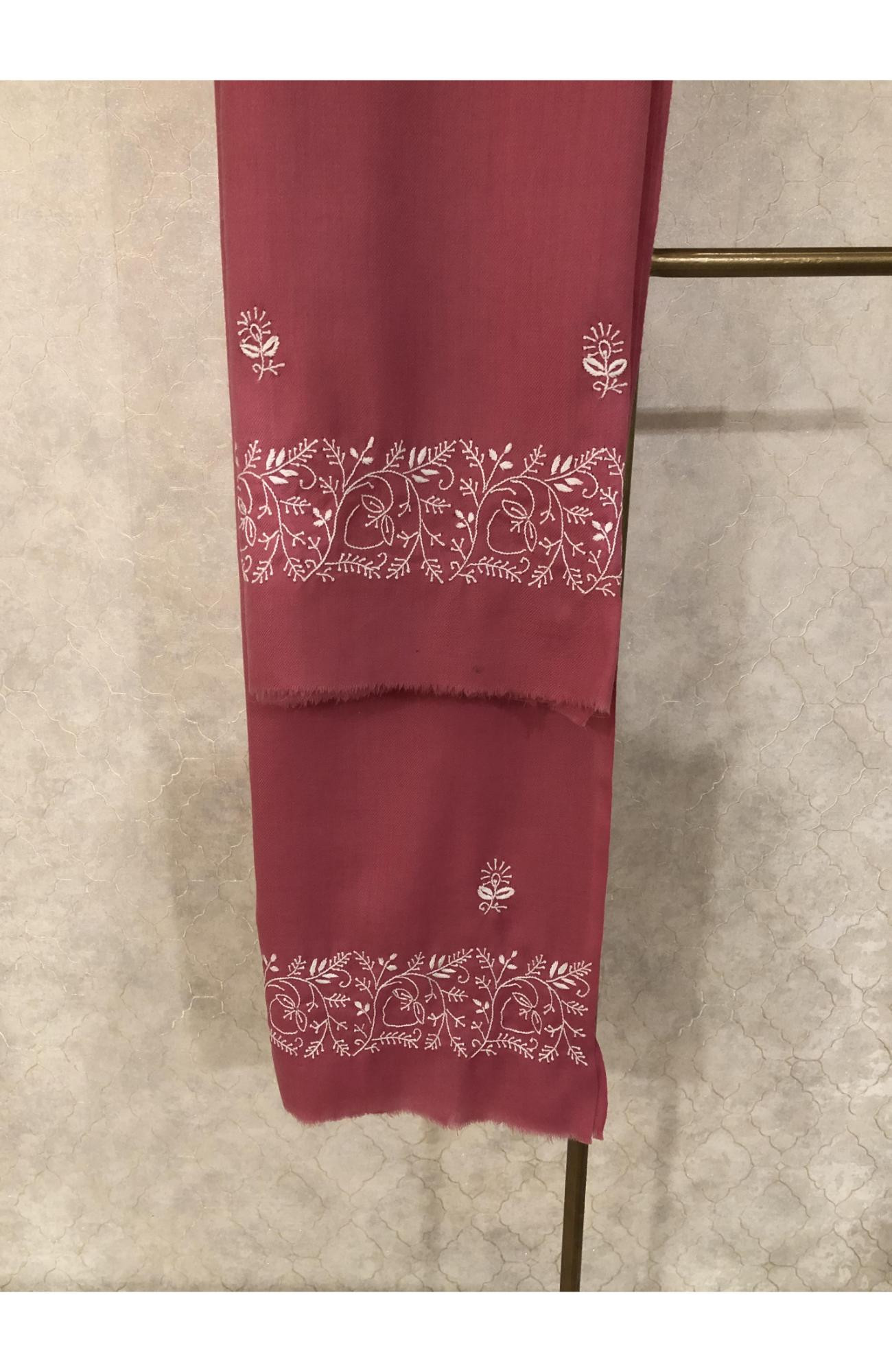 Pink Woolen  Chikankari Shawl