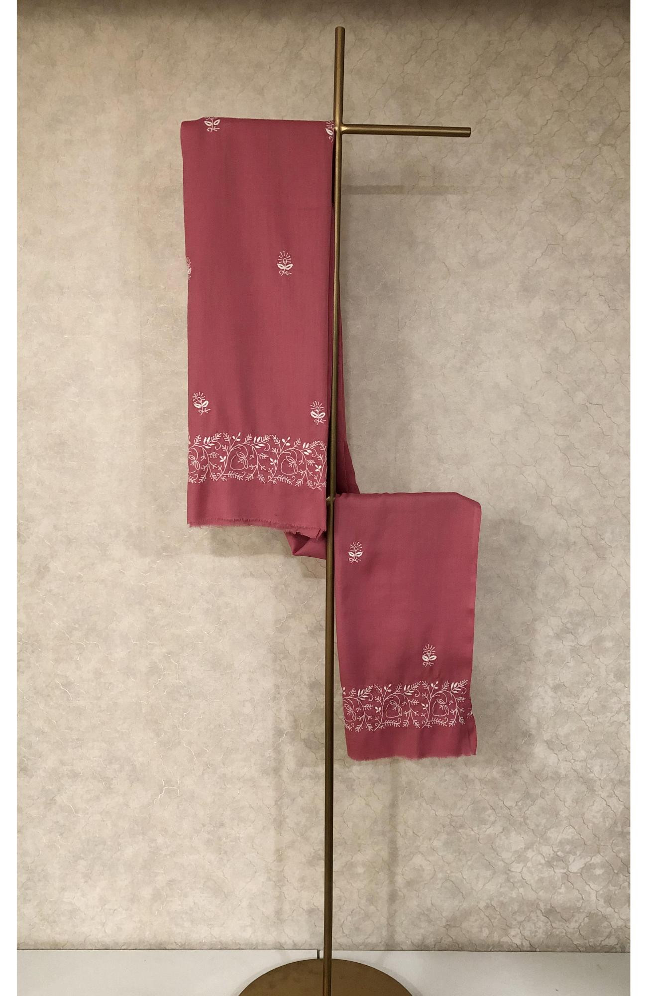 Pink Woolen  Chikankari Shawl