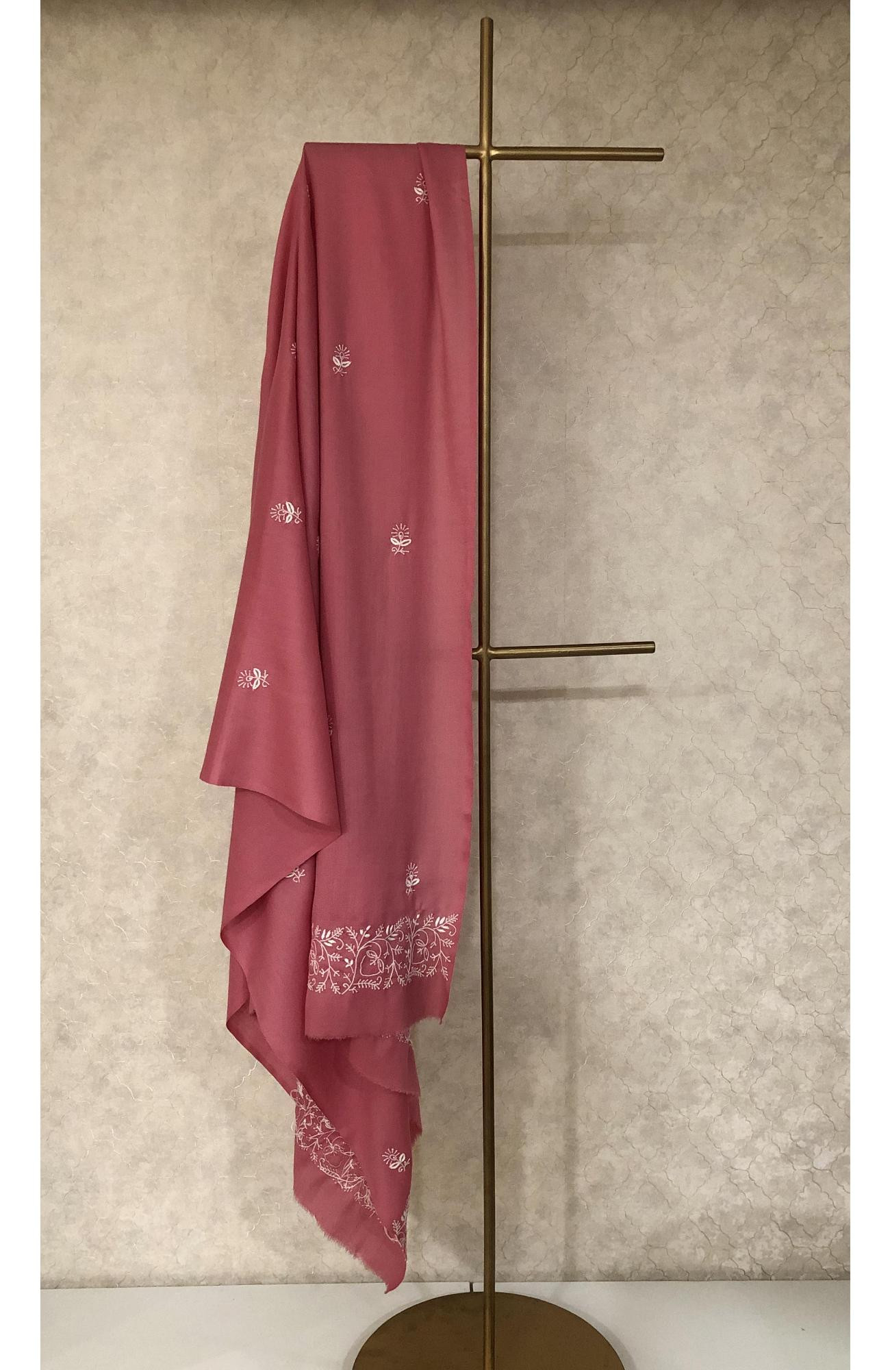Pink Woolen  Chikankari Shawl