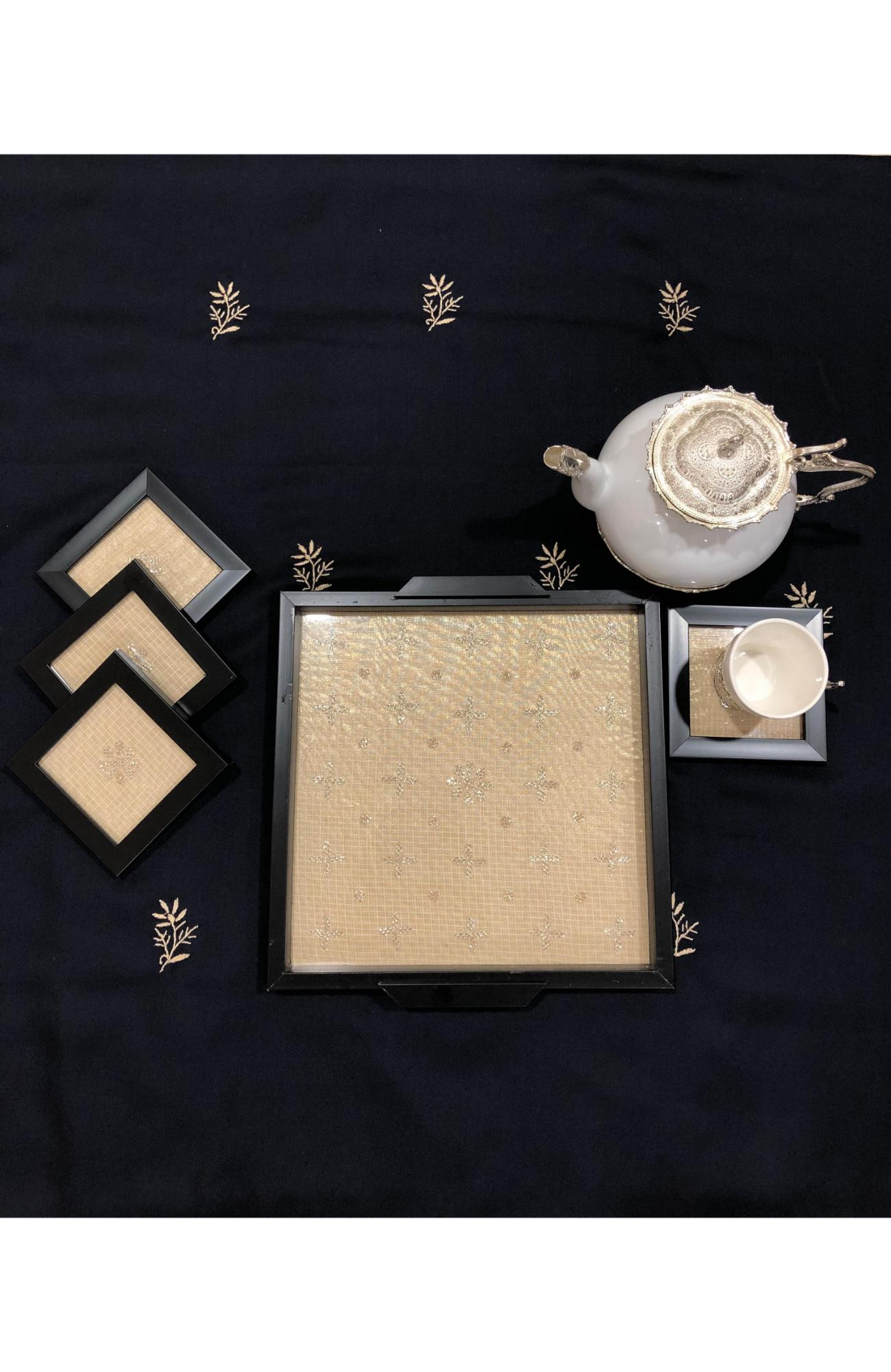 Beige Kota Chikankari Coaster Set
