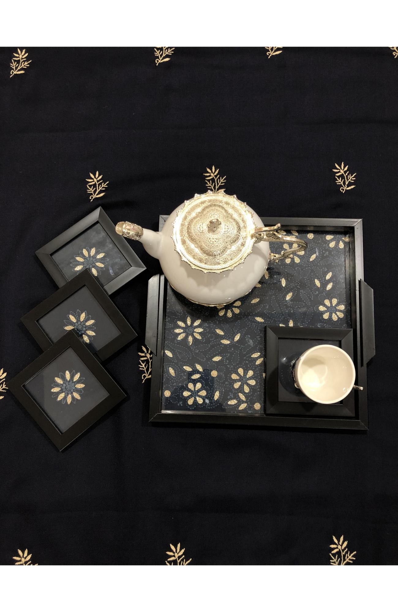 Deep Bottle Green Pure Georgette Chikankari Coaster Set