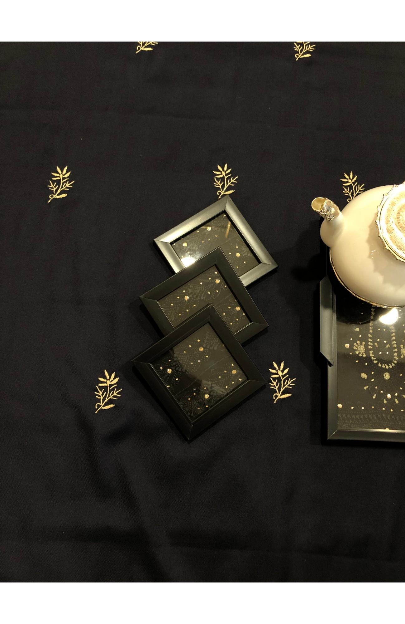 Black Pure Georgette Chikankari Coaster Set