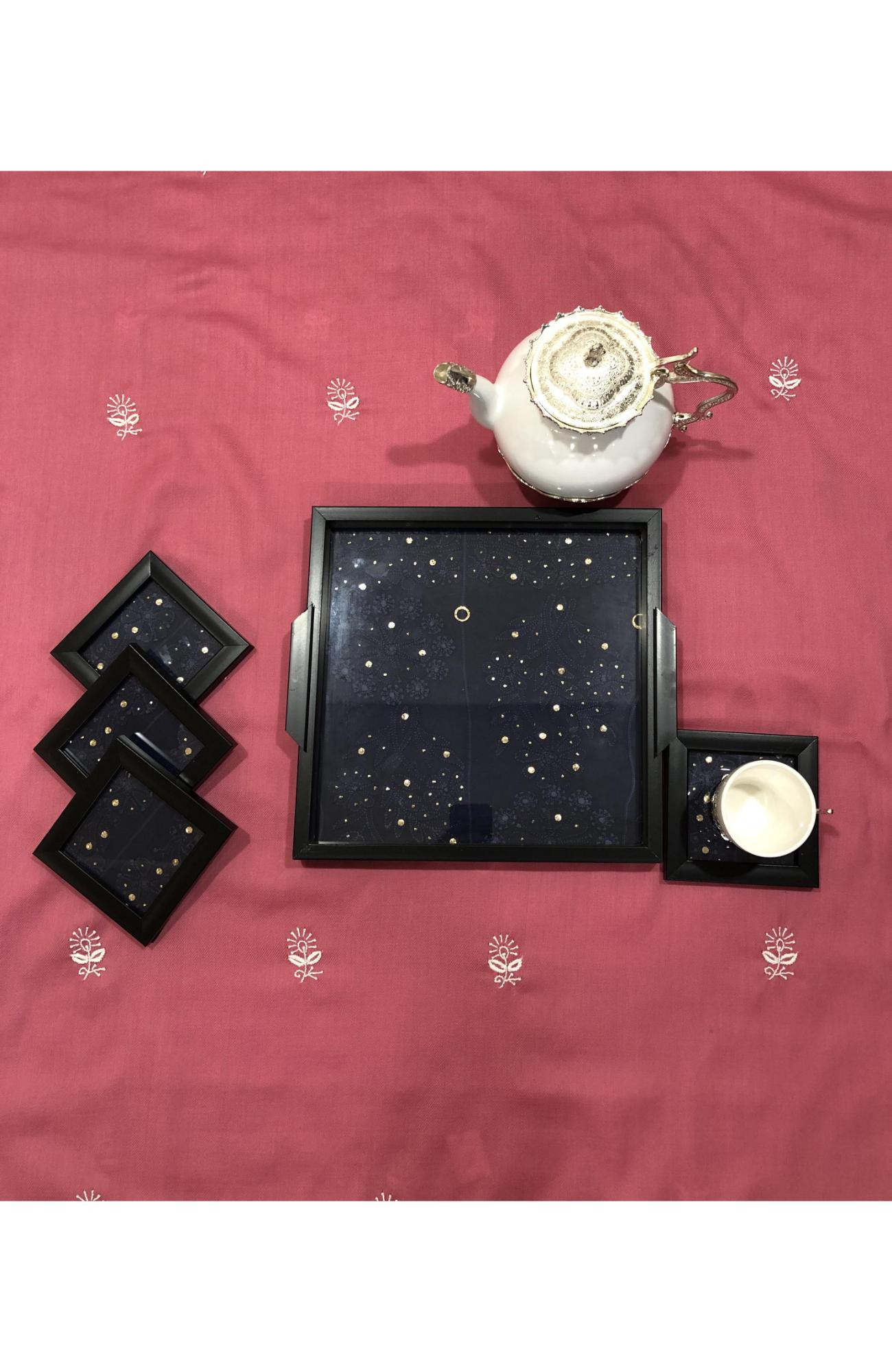 Navy Blue Pure Georgette Chikankari Coaster Set