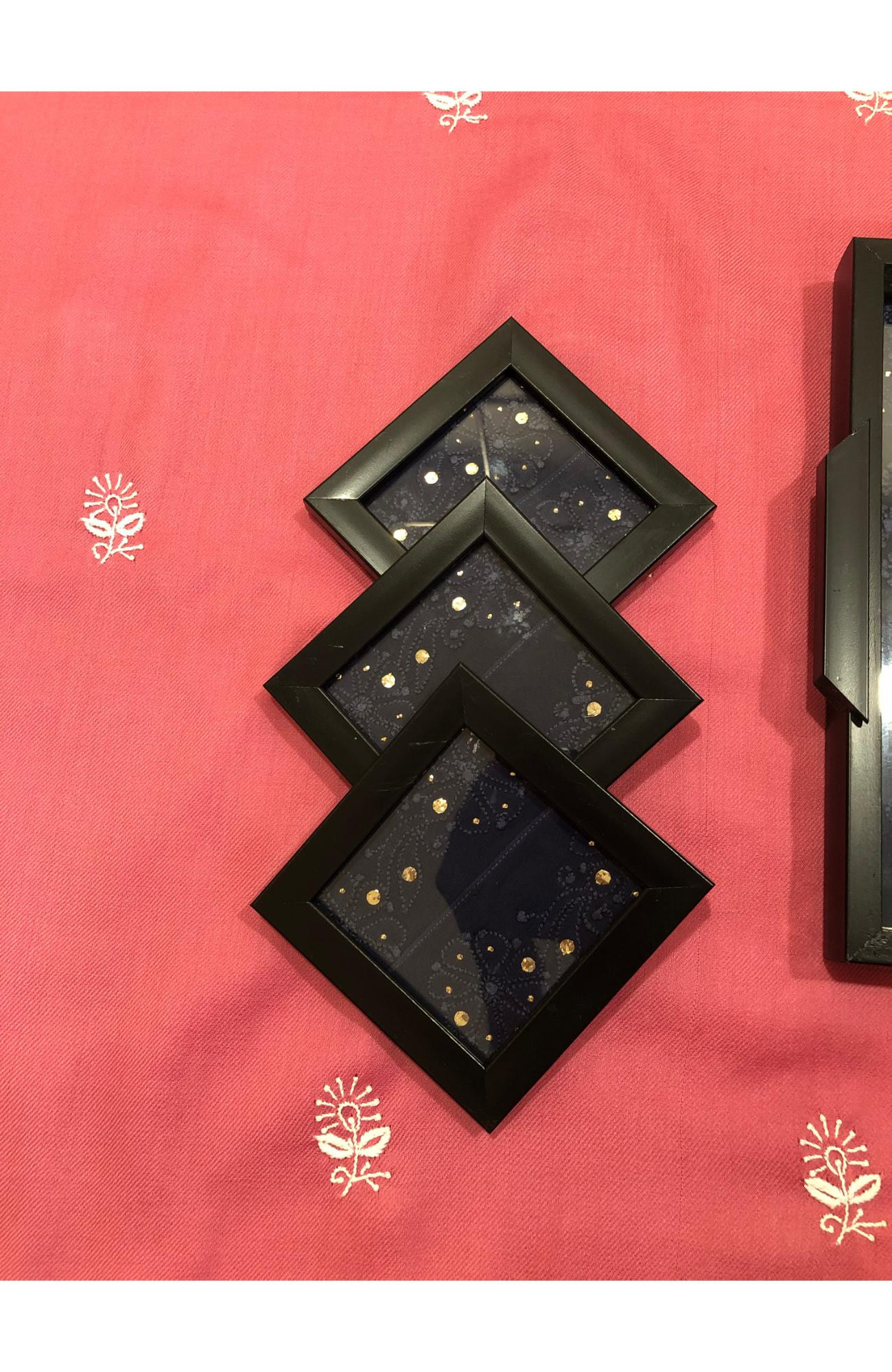Navy Blue Pure Georgette Chikankari Coaster Set
