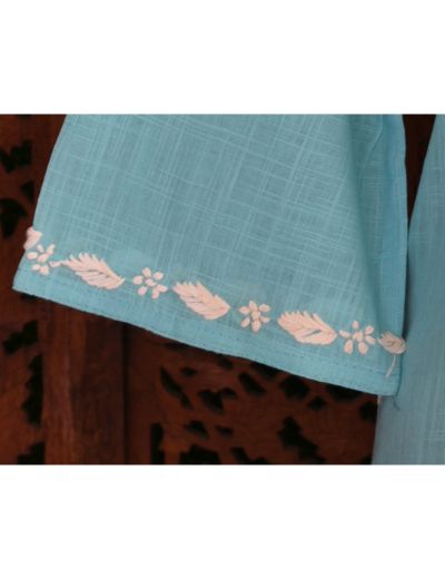 Chhangamal Hand Embroidered Womens Blue Colour Cotton Chikankari Short Top