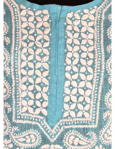 Chhangamal Hand Embroidered Womens Blue Colour Cotton Chikankari Short Top