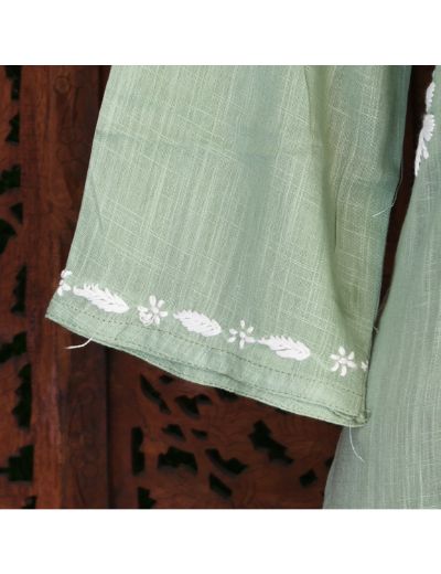 Chhangamal Hand Embroidered Womens Pistachio Green Colour Cotton Chikankari Short Top