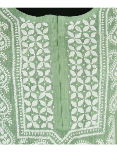 Chhangamal Hand Embroidered Womens Pistachio Green Colour Cotton Chikankari Short Top
