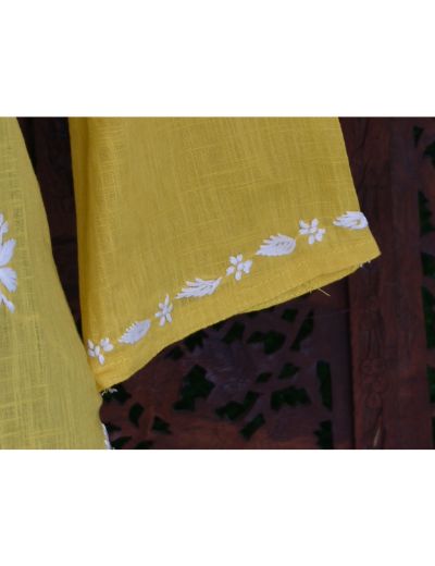 Chhangamal Hand Embroidered Womens Yellow Colour Cotton Chikankari Short Top