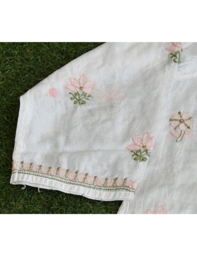 Chhangamal Hand Embroidered Womens White Colour Chanderi Silk Chikankari Short Top