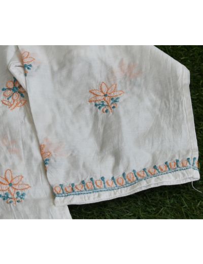 Chhangamal Hand Embroidered Womens White Colour Chanderi Silk Chikankari Short Top
