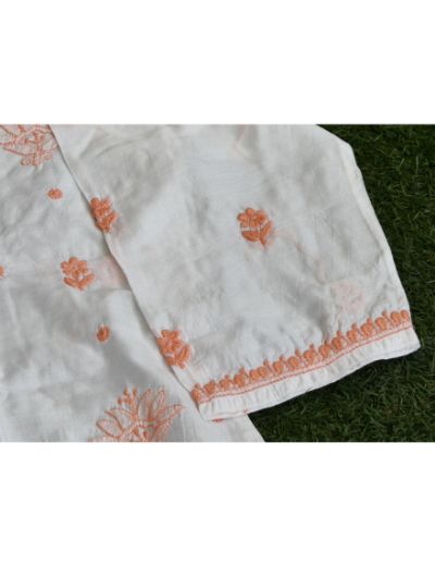 Chhangamal Hand Embroidered Womens White Colour Chanderi Silk Chikankari Short Top