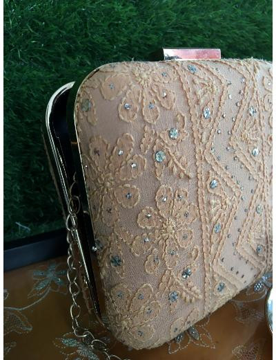 Chhangamal Hand Embroidered Peach Colour Pure Georgette Chikankari Bag