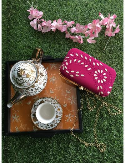 Chhangamal Hand Embroidered Wine Colour Pure Georgette Chikankari Bag