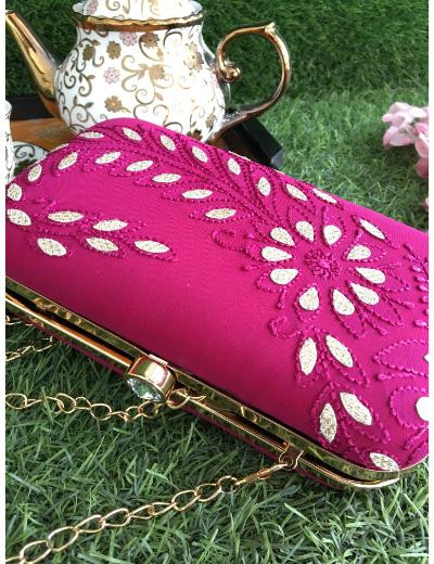 Chhangamal Hand Embroidered Wine Colour Pure Georgette Chikankari Bag