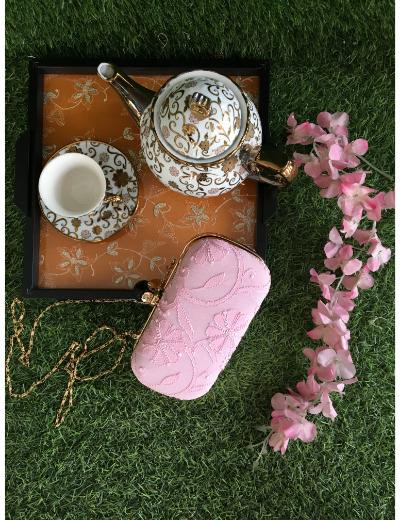 Chhangamal Hand Embroidered Pink Colour Pure Georgette Chikankari Bag