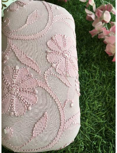 Chhangamal Hand Embroidered Pink Colour Pure Georgette Chikankari Bag