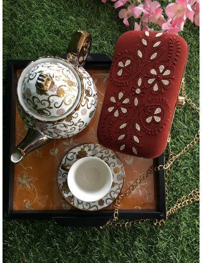 Chhangamal Hand Embroidered Red Colour Pure Georgette Chikankari Bag