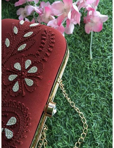 Chhangamal Hand Embroidered Red Colour Pure Georgette Chikankari Bag