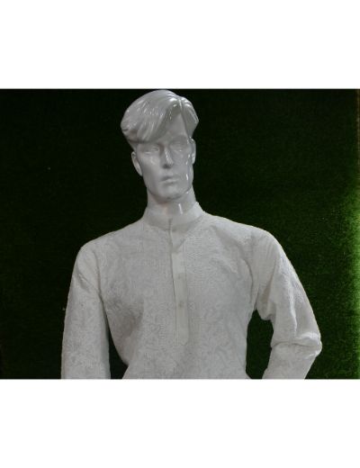 Rohia by Chhangamal Men's Hand Embroidered White Color Cotton Kurta