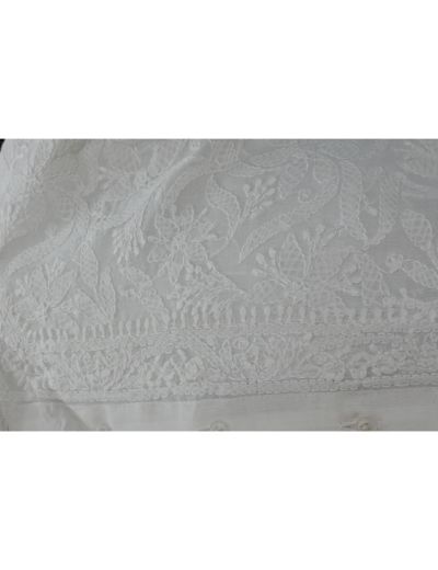 Rohia by Chhangamal Men's Hand Embroidered White Color Cotton Kurta