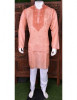 Rohia by Chhangamal Men&#039;s Hand Embroidered Orange Color Silk Kurta