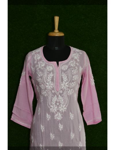 Chhangamal Hand Embroidered Womens Pink Colour Modal Chikankari Top
