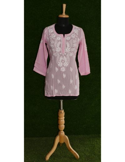 Chhangamal Hand Embroidered Womens Pink Colour Modal Chikankari Top