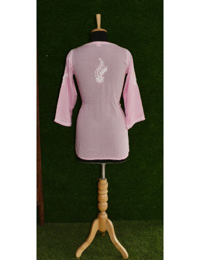 Chhangamal Hand Embroidered Womens Pink Colour Modal Chikankari Top
