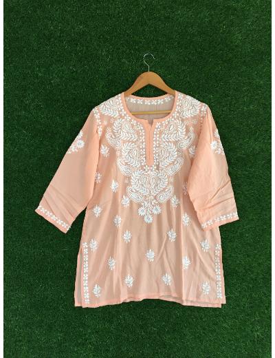 Chhangamal Hand Embroidered Womens Purple Colour Modal Chikankari Top