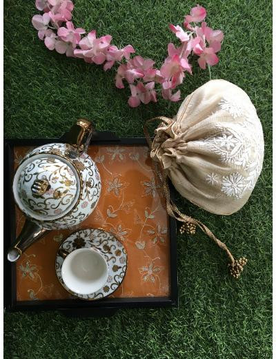 Chhangamal Hand Embroidered Light Beige Colour Silk Chikankari Bag